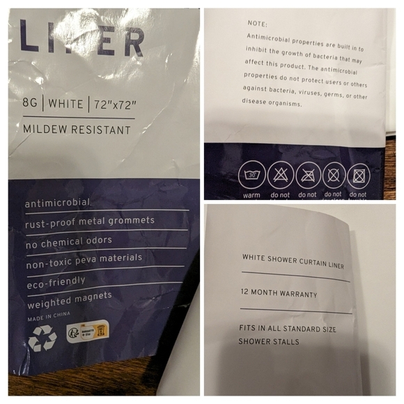 Bouclair gray scale cloth shower curtain 12 grommets & liba USA liner new! - Picture 16 of 16